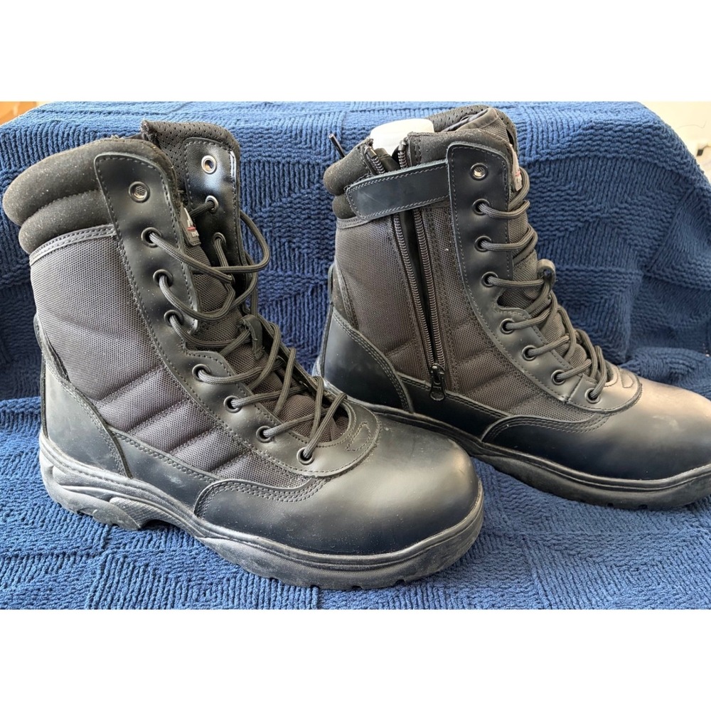 Nortiv8 Mens Trooper Steel Toe Tactical Work Boots Black Side Zip Size 10 US - Picture 2 of 6